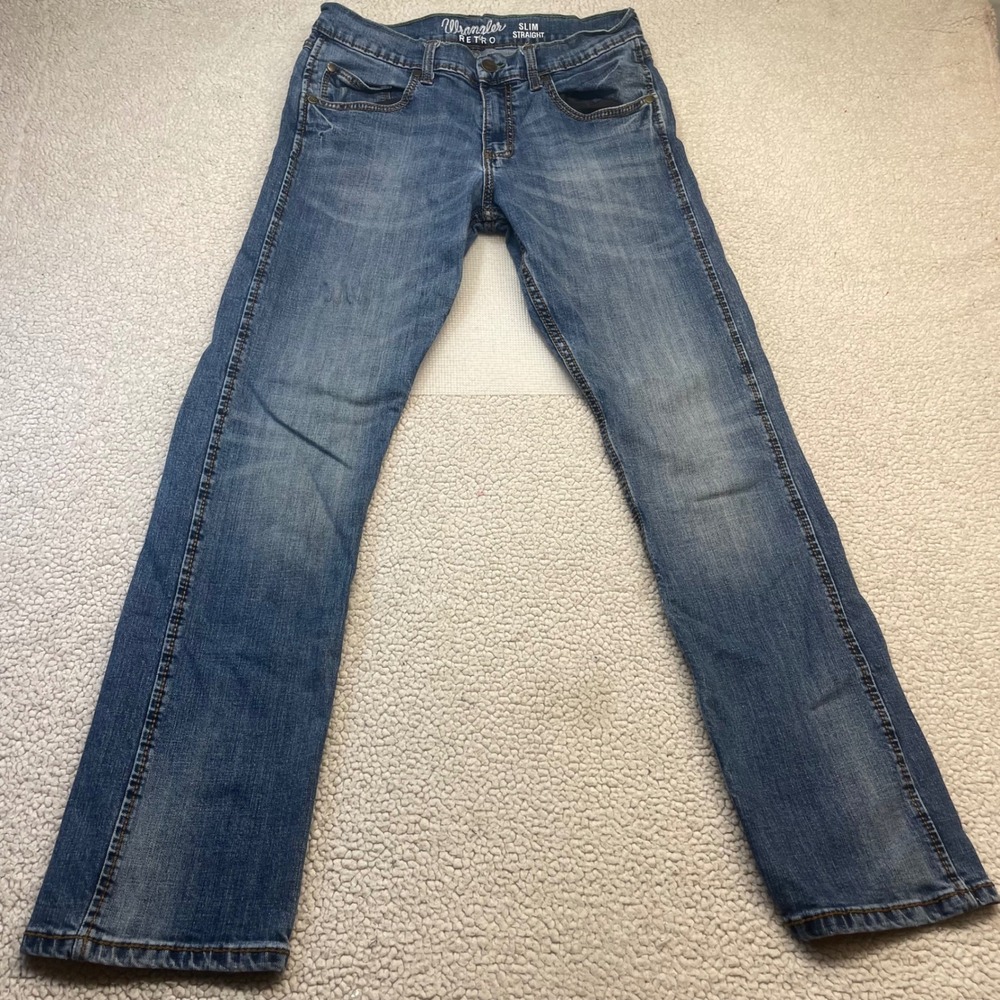 Wrangler Jeans Mens 31x32 Blue Retro Slim Straight 10WLT88BZ Stretch Denim